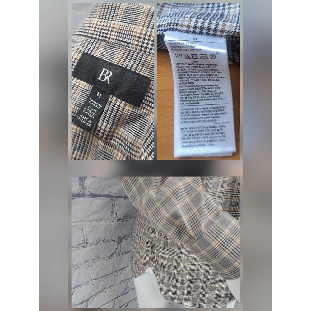 NEW Banana Republic Button Down Shirt Check Houndstooth Tailored Slim Fit Medium